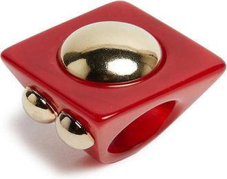 La DoubleJ Hathor Vierkante Ring - Dames - Ringen - Rood - ONE Size - Polyester - Accessoires