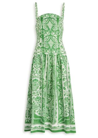 Farm Rio Tapestry Printed Linen Midi Dress - Green - XL (UK16 / XL)