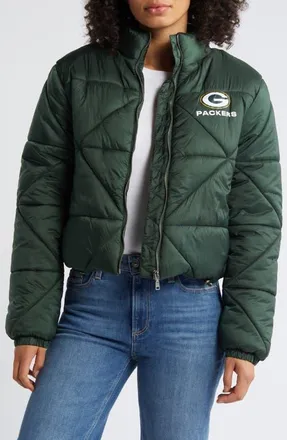 WEAR by Erin Andrews Womens WEAR by Erin Andrews Green Green Bay Packers Cropped Puffer Full-Zip Jacket at Nordstrom, Size Xx-Large