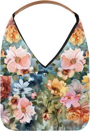 Generic Floral Watercolor Flowers Reusable Lightweight Grocery Bags - Foldable Into Compact Pouch, Washable & Sturdy, Multipurpose for Shopping and Travel