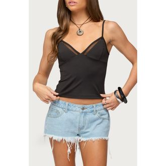 Edikted Ophelia Mesh Trim Camisole in Black at Nordstrom, Size X-Small