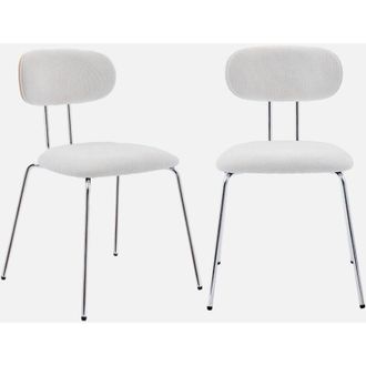 Sweeek Silla De Tela Repelente Al Agua Y Patas De Metal Cromado, Set De 2, Erin, Blanco, 45x55x80 Cm