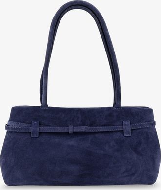 Manu Atelier Womens Shoulder Bag Le Cambon East West Blue Suede