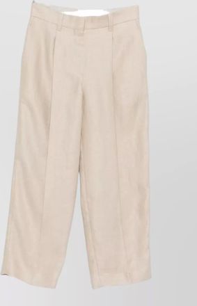 Brunello Cucinelli linen pleated cropped wide-leg trousers