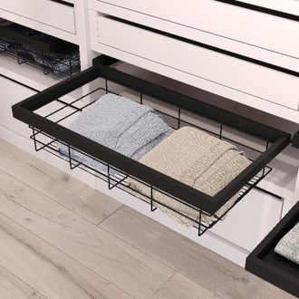 Emuca Kit De Cesta De Alambre Y Bastidor De Gu&iacute;as Con Cierre Suave Para Armario, Regulable, M&oacute;dulo 600mm, Negro Texturizado - Emuca