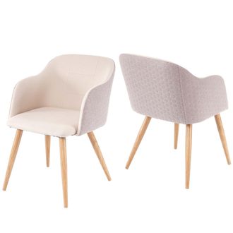 Hhg Hhg - Nunca Usado] Juego De 2 Sillas De Comedor 190, Silla De Cocina, Dise&ntilde;o Retro, Reposabrazos De Tela/textil, Crema-beige