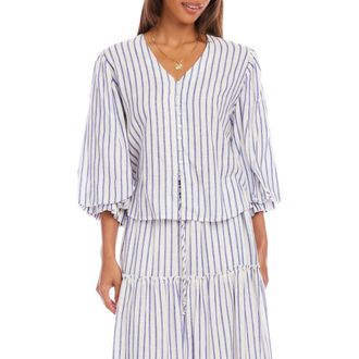 Karen Kane Stripe Linen Blend Shirt in Blue/white at Nordstrom, Size X-Small