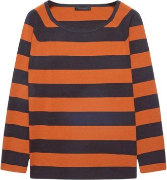Elena Miro Gestreepte Boxy Eco Viscose Top - Dames - Ronde hals truien - Veelkleurig - S - Truien & Vesten