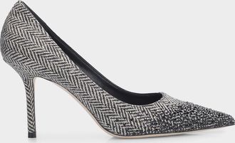 Jimmy Choo London Love 85MM D&eacute;grad&eacute; Crystal-Embellished Herringbone Pumps