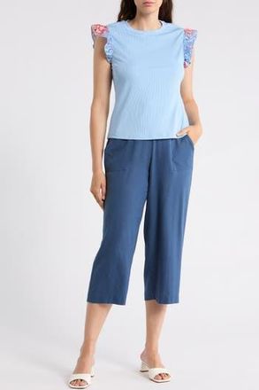 Nicole Miller Flutter Sleeve Top & Pull-On Pants Set in Xenon Blue/Magenta at Nordstrom Rack, Size X-Large