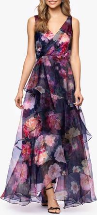 Betsy & Adam Floral Organza Gown in Navy/Multi at Nordstrom, Size 14