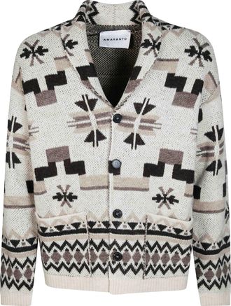Amaranto Geometric Patterned Shawl Collar Cardigan