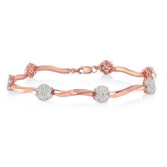 House of Brilliance 10k Rose Gold Over Silver 1.0 cttw Diamond Floral Link Bracelet in Pink at Nordstrom