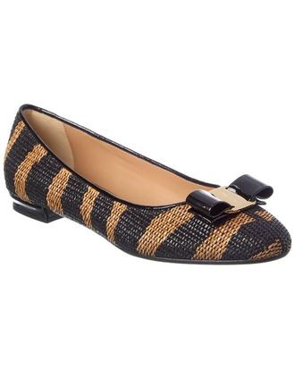 Ferragamo Varina Raffia & Patent Ballet