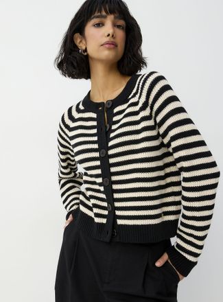 Icone Womens Broad stripes cropped shaker-rib Cardigan Sweater
