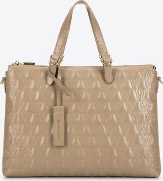 Wittchen Dames 14 Laptoptas met Geometrisch Patroon, Beige, Natuurlijk Leer