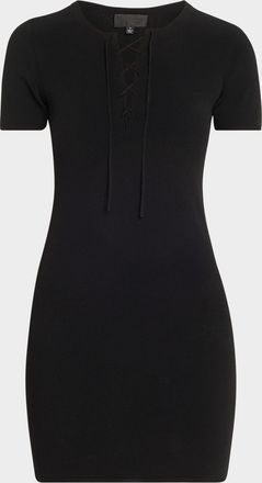 Nili Lotan Palma Laced Short-Sleeve Mini Sweater Dress