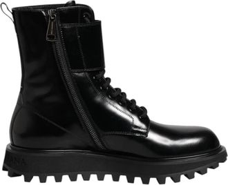 Dolce & Gabbana Mid Calf Laarzen - Heren - Veterlaarzen - Zwart - 42 EU - Leer - Schoenen