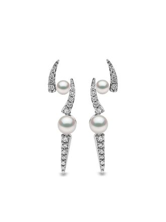 Yoko London 18kt white gold diamond Akoya pearl Sleek stud earrings - women - 18kt White Gold/Diamond/Pearl - One Size - Silver