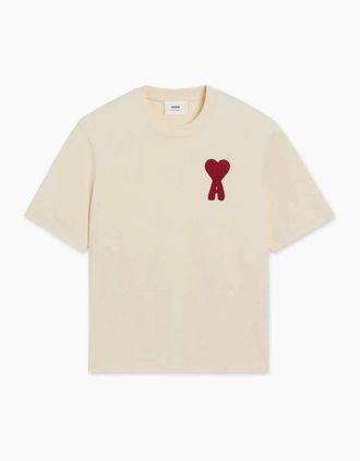Ami Mens Ami Paris Ami de Coeur Red Patch T-Shirt Beige - Size: 44