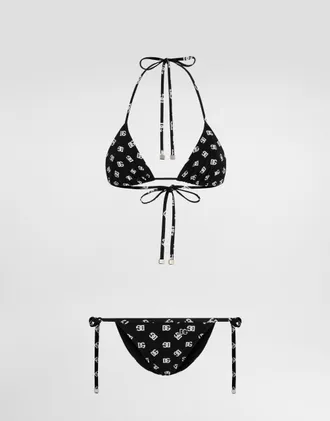 Dolce & Gabbana Triangle Bikini With Dg Logo Print - Woman Swimwear Print 1