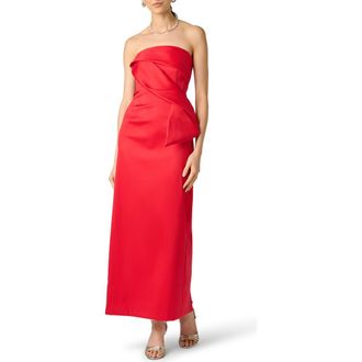 Aidan Mattox Strapless Stretch Mikado Gown in Scarlet at Nordstrom, Size 16