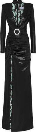 Philipp Plein Jersey Long Dress LS Lining Flame - Dames - Avondkleed - Zwart - S - Leer - Kleedjes