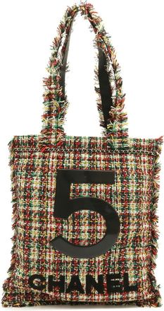 Chanel No.5 Black Multi-Color Tweed Patent Leather Shoulder Bag Tote Bag (Pre-Owned)