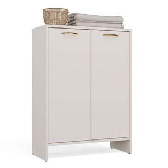 Topeshop Nina 1k1d - Mueble De Ba&ntilde;o - 1 Cesto De La Ropa, 3 Estantes, 2 Puertas - 66x90x30 Cm - Cachemire