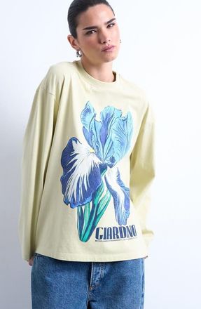 Topshop Giardino Iris Skater Long Sleeve Graphic T-Shirt in Light Green at Nordstrom, Size X-Small