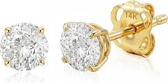 MAX + STONE 14k Gold Solitaire Round Earrings Studs Embellished with Swarovski Zirconia Various Sizes