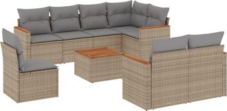 vidaXL Juego De Sof&aacute;s Jard&iacute;n Con Cojines Beige Mezcla 9 Pzas Rat&aacute;n Pe Vidaxl