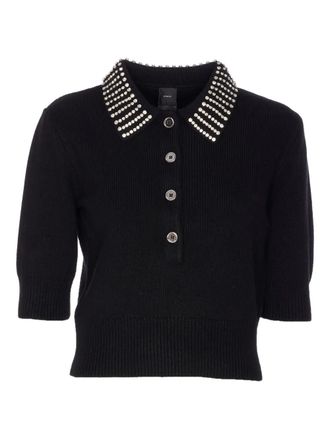 Pinko crystal-collar half-zip cropped sweater - Black