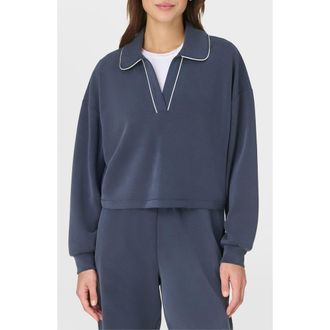 Sweaty Betty Sand Wash Crop Henley Sweatshirt in French Navy at Nordstrom, Size X-Small