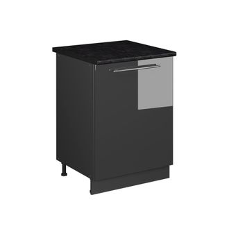 Vicco Mueble Bajo De Cocina Fame-line, Antracita Alto Brillo/antracita, 60 Cm 1 Puerta Con Encimera, Vicco