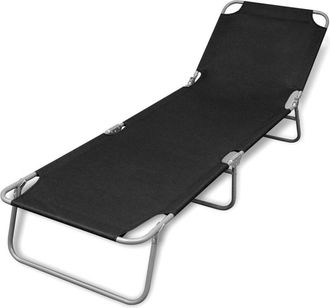 vidaXL Folding Sun Lounger Powder-coated Steel Black vidaXL