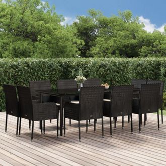 vidaXL Set De Comedor Jard&iacute;n 11 Pzas Con Cojines Rat&aacute;n Sint&eacute;tico Negro Vidaxl
