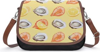 Generic Oyster And Shrimp Womens Leather Crossbody Bags with Adjustable Strap Casual Printed Shoulder Handbag