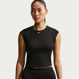 Nike Womens Swim Effortless Essential Cap Sleeve Swim Top in Black | NESSG237-001