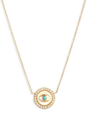 Anzie Mini Royale Evil Eye Turquoise & Diamond Necklace in Turquoise/Aqua at Nordstrom, Size 17