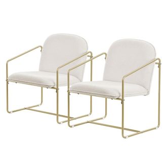ML Design Set de 2 sillones beige con patas doradas asiento para sal&oacute;n