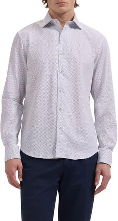 Bugatchi Alvin Shaped Fit Geo Print Button-Up Shirt in White at Nordstrom, Size Xxx-Large