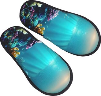 Generic Plush House Slipper Underwater Scenery print Cotton Slipper Portable Womens Slippers for Indoor Travel Family M