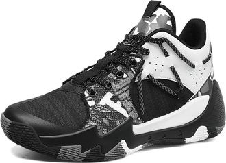 Generic Mens Basketball Shoes with Breathable Mesh High Cut Wear-Resistant, Shock-Absorbing Anti Slip Training Boots Walking Shoes(White Black,8.5 UK)