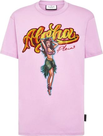 Philipp Plein T-shirt Round Neck SS Hawaii - Heren - T-shirts - Paars - 2XL - Katoen - Tops