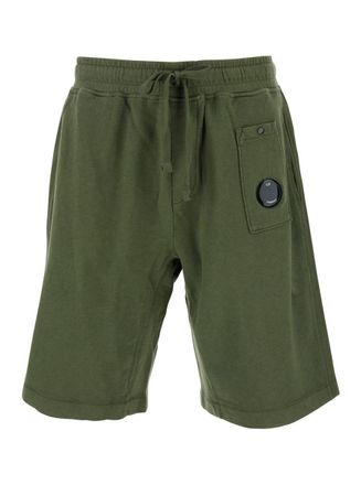 C.P. Company Green Shorts With Elastic Drawstring Waist And Logo Plaque On The Front In Cotton Man