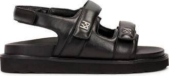 Kazar Zwarte platte sandalen met klittenbandsluiting - Dames - Sandalen - Zwart - 36 EU - Leer - Schoenen