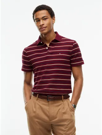 Tommy Hilfiger Mens Regular Fit Striped Wicking Polo - Burgundy - XXXL
