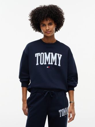 Tommy Hilfiger Womens Varsity Tommy Logo Crewneck Sweatshirt - Navy Blue - XXL