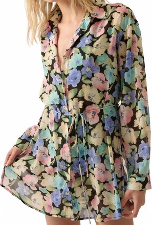 Promesa Chromatic Petals Floral Belted Shirt Romper In Black